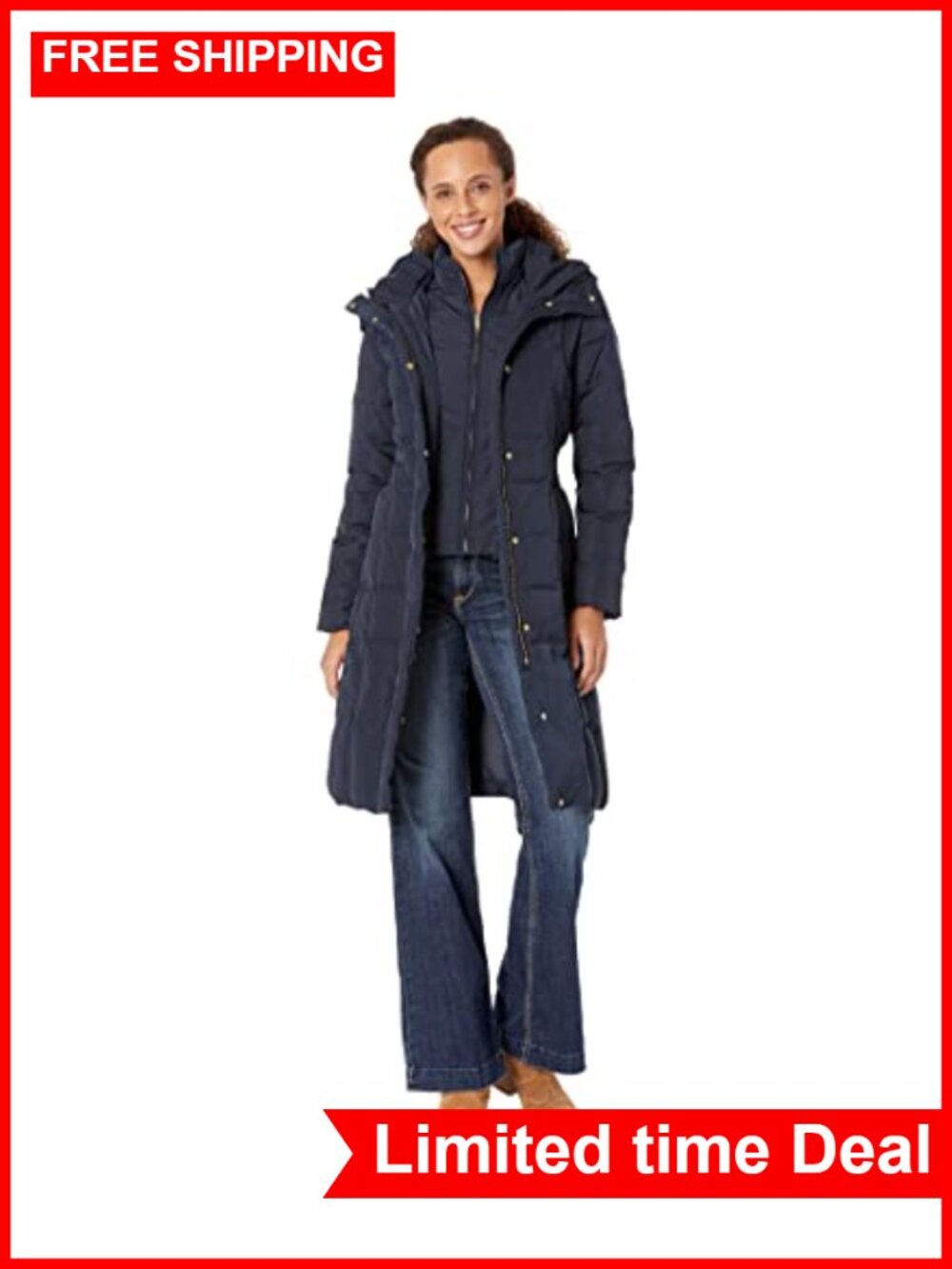 Long Quilted Puffer Down Coat Hooded Knee Length Winter Jacket